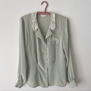 Vintage Crochet Detailed Silky Button Up Blouse